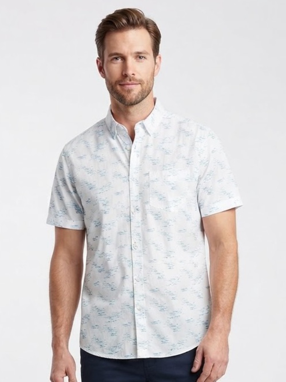 Britches Sport Samtex White Seagull Print Short Sleeve Button Down Shirt Large